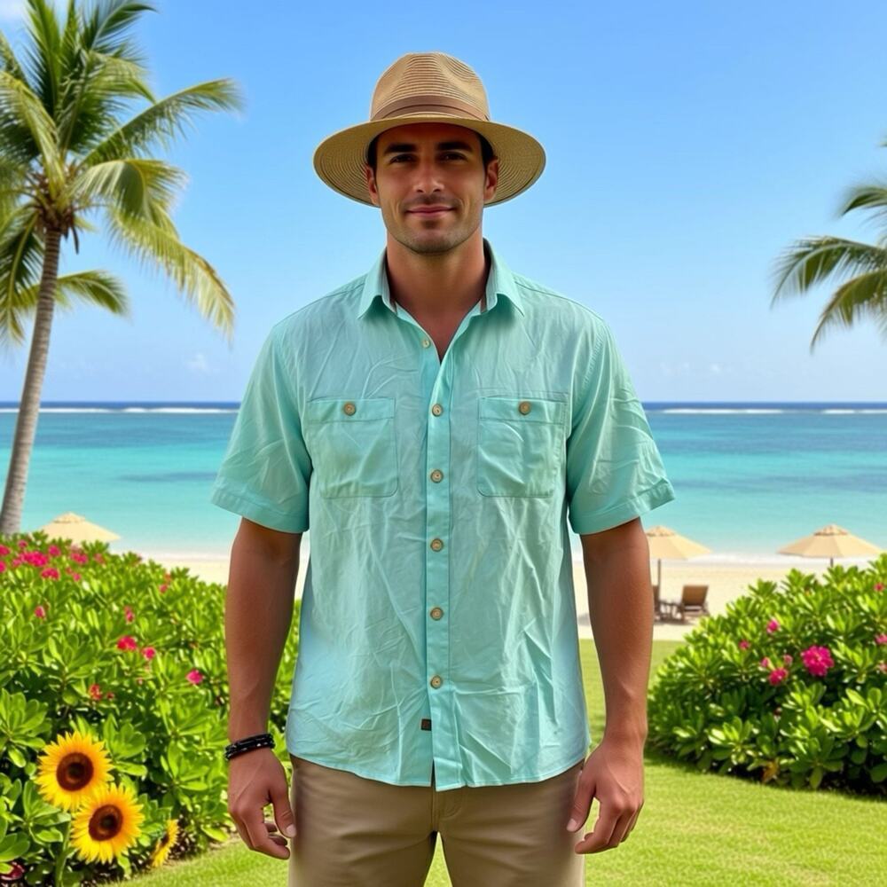 Territory Ahead Shirt Men MT ButtonUp Boho Cotton Blend Casual Ocean Blue Beach